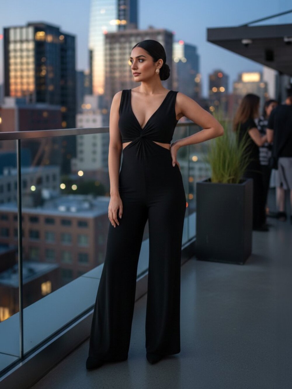 Black Cutout Wide Leg Jumpsuit Open Waist Sleeveless